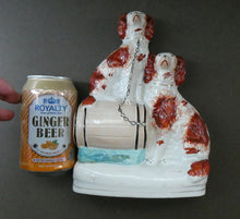 Load image into Gallery viewer, Antique Staffordshire King Charles Spaniel Dogs Sitting on Top of a Barrel. Genuine Victorian Figurine
