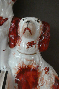 Antique Staffordshire King Charles Spaniel Dogs Sitting on Top of a Barrel. Genuine Victorian Figurine