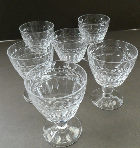 Set of Six STUART CRYSTAL ARUNDEL Pattern Sherry or Port Glasses. 3 1/2 inches