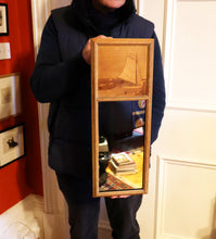 Load image into Gallery viewer, Stylish Antique Mirror with Marquetry Panel Above.  Quality British-Made ROWLEY Productions
