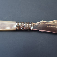 Load image into Gallery viewer, Antique Pair of Electro-Plate Berry Spoons &amp; Mother of Pearl Fruit Knife by JE &amp; SS. FITTED CASE
