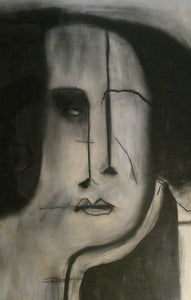 PAT DOUTHWAITE (1939 - 2002). Original LARGE 1980s Charcoal Portrait Drawing. FRAMED