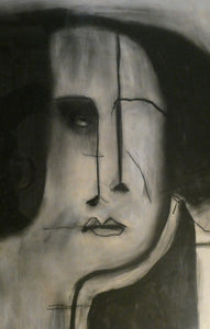 PAT DOUTHWAITE (1939 - 2002). Original LARGE 1980s Charcoal Portrait Drawing. FRAMED