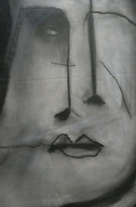 PAT DOUTHWAITE (1939 - 2002). Original LARGE 1980s Charcoal Portrait Drawing. FRAMED