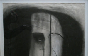 PAT DOUTHWAITE (1939 - 2002). Original LARGE 1980s Charcoal Portrait Drawing. FRAMED