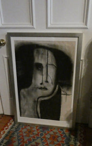 PAT DOUTHWAITE (1939 - 2002). Original LARGE 1980s Charcoal Portrait Drawing. FRAMED