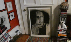 PAT DOUTHWAITE (1939 - 2002). Original LARGE 1980s Charcoal Portrait Drawing. FRAMED