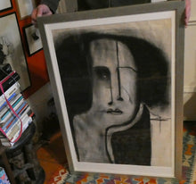 Load image into Gallery viewer, PAT DOUTHWAITE (1939 - 2002). Original LARGE 1980s Charcoal Portrait Drawing. FRAMED
