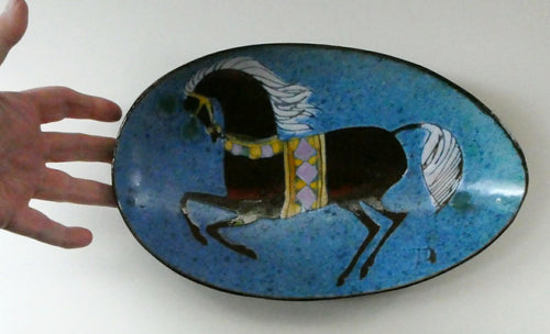 1960s CHELSEA Studio Pottery (Joyce Morgan) Footed Shallow Bowl. Hand-Painted Horse Design
