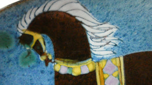 1960s CHELSEA Studio Pottery (Joyce Morgan) Footed Shallow Bowl. Hand-Painted Horse Design