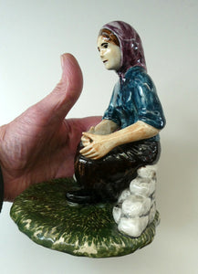 SCOTTISH POTTERY Vintage 1970s Figurine: Isle of Lewis Lady Gathering Wool by Coll Pottery