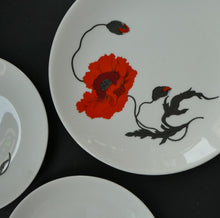 Load image into Gallery viewer, Susie Cooper Six Trios: Cups, Saucers and Sides Plates Cornpoppy Wedgwood

