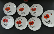 Load image into Gallery viewer, Susie Cooper Six Trios: Cups, Saucers and Sides Plates Cornpoppy Wedgwood
