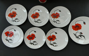 Susie Cooper Six Trios: Cups, Saucers and Sides Plates Cornpoppy Wedgwood