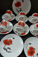 Load image into Gallery viewer, Susie Cooper Six Trios: Cups, Saucers and Sides Plates Cornpoppy Wedgwood
