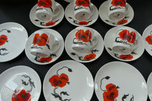 Load image into Gallery viewer, Susie Cooper Six Trios: Cups, Saucers and Sides Plates Cornpoppy Wedgwood
