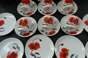 Susie Cooper Six Trios: Cups, Saucers and Sides Plates Cornpoppy Wedgwood