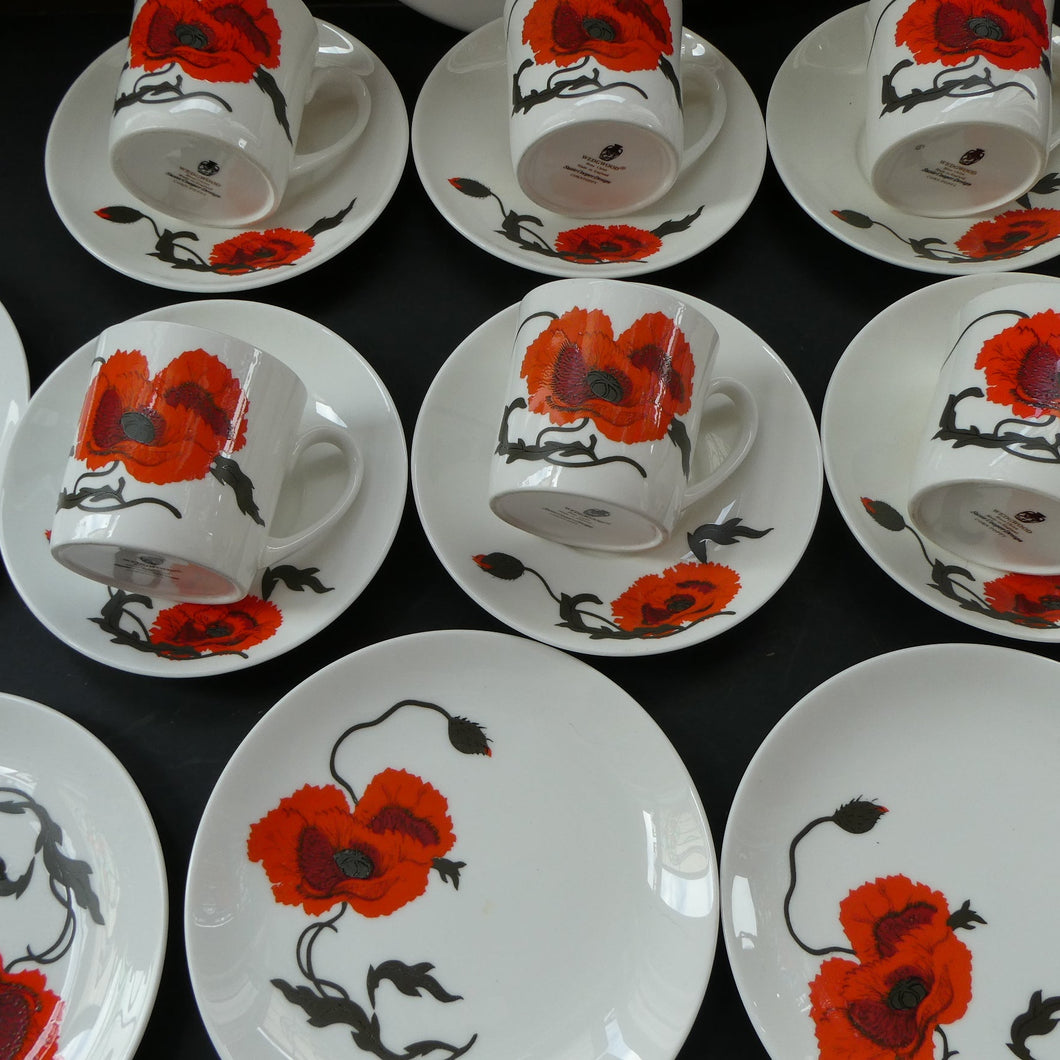 Susie Cooper Six Trios: Cups, Saucers and Sides Plates Cornpoppy Wedgwood
