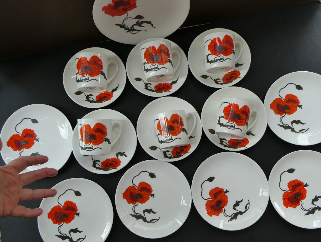 Susie Cooper Six Trios: Cups, Saucers and Sides Plates Cornpoppy Wedgwood