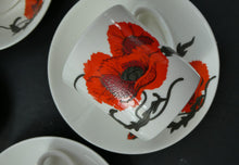 Load image into Gallery viewer, Susie Cooper Six Trios: Cups, Saucers and Sides Plates Cornpoppy Wedgwood

