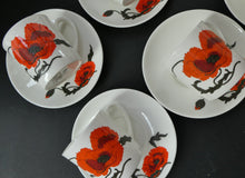 Load image into Gallery viewer, Susie Cooper Six Trios: Cups, Saucers and Sides Plates Cornpoppy Wedgwood
