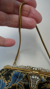  1930s Art Deco Evening Bag or Purse with Chinese Embroidery. Fancy Clasp with Seed Pearls