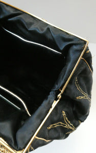  1930s Art Deco Evening Bag or Purse with Chinese Embroidery. Fancy Clasp with Seed Pearls