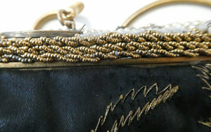  1930s Art Deco Evening Bag or Purse with Chinese Embroidery. Fancy Clasp with Seed Pearls