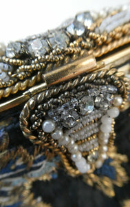  1930s Art Deco Evening Bag or Purse with Chinese Embroidery. Fancy Clasp with Seed Pearls