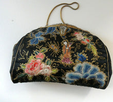 Load image into Gallery viewer,  1930s Art Deco Evening Bag or Purse with Chinese Embroidery. Fancy Clasp with Seed Pearls
