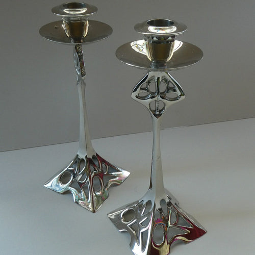 Silver Plate Pair of Vintage ART NOUVEAU WMF Style of Candlesticks