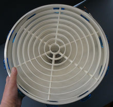 Load image into Gallery viewer, Carl Fagerlund. SWEDISH 1960s Silver Tone Pendant Lampshade with Blue Glass Inclusions and Original Diffuser Below

