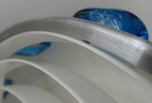 Load image into Gallery viewer, Carl Fagerlund. SWEDISH 1960s Silver Tone Pendant Lampshade with Blue Glass Inclusions and Original Diffuser Below
