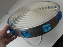 Load image into Gallery viewer, Carl Fagerlund. SWEDISH 1960s Silver Tone Pendant Lampshade with Blue Glass Inclusions and Original Diffuser Below
