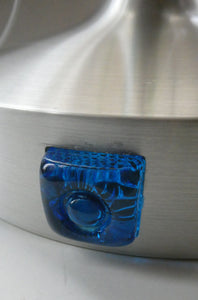 Carl Fagerlund. SWEDISH 1960s Silver Tone Pendant Lampshade with Blue Glass Inclusions and Original Diffuser Below