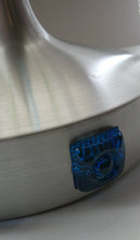 Load image into Gallery viewer, Carl Fagerlund. SWEDISH 1960s Silver Tone Pendant Lampshade with Blue Glass Inclusions and Original Diffuser Below
