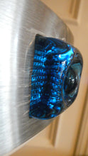 Load image into Gallery viewer, Carl Fagerlund. SWEDISH 1960s Silver Tone Pendant Lampshade with Blue Glass Inclusions and Original Diffuser Below
