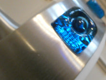 Load image into Gallery viewer, Carl Fagerlund. SWEDISH 1960s Silver Tone Pendant Lampshade with Blue Glass Inclusions and Original Diffuser Below
