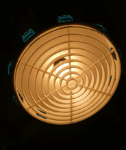 Load image into Gallery viewer, Carl Fagerlund. SWEDISH 1960s Silver Tone Pendant Lampshade with Blue Glass Inclusions and Original Diffuser Below
