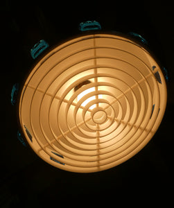 Carl Fagerlund. SWEDISH 1960s Silver Tone Pendant Lampshade with Blue Glass Inclusions and Original Diffuser Below