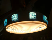 Load image into Gallery viewer, Carl Fagerlund. SWEDISH 1960s Silver Tone Pendant Lampshade with Blue Glass Inclusions and Original Diffuser Below
