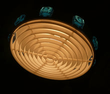 Load image into Gallery viewer, Carl Fagerlund. SWEDISH 1960s Silver Tone Pendant Lampshade with Blue Glass Inclusions and Original Diffuser Below
