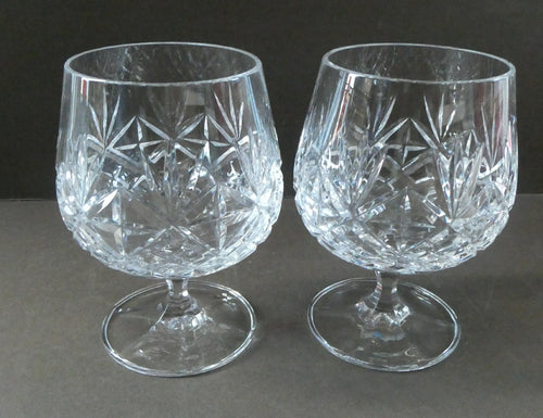 Matching PAIR of Cut Crystal Brandy Glasses. Height 4 1/4 inches 