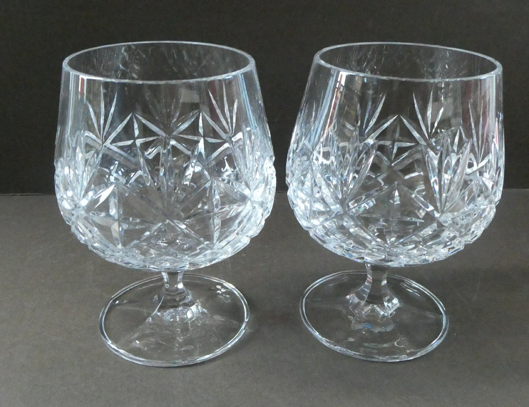 Matching PAIR of Cut Crystal Brandy Glasses. Height 4 1/4 inches