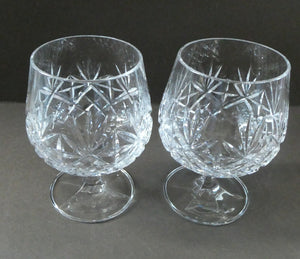 Matching PAIR of Cut Crystal Brandy Glasses. Height 4 1/4 inches 