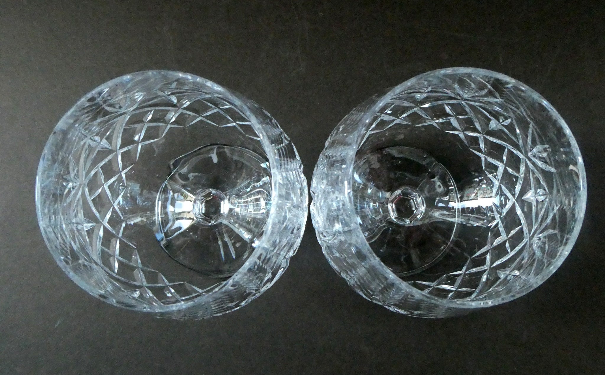 Matching PAIR of Cut Crystal Brandy Glasses. Height 4 1/4 inches