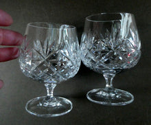 Load image into Gallery viewer, Matching PAIR of Cut Crystal Brandy Glasses. Height 4 1/4 inches 
