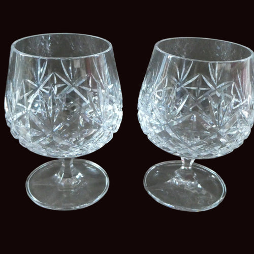 Matching PAIR of Cut Crystal Brandy Glasses. Height 4 1/4 inches 