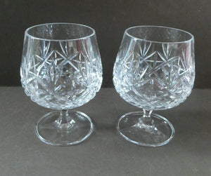 Matching PAIR of Cut Crystal Brandy Glasses. Height 4 1/4 inches 