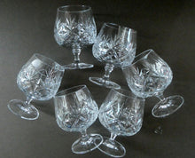 Load image into Gallery viewer, Set of SIX Matching Cut Crystal Brandy Glasses. Height 4 1/4 inches
